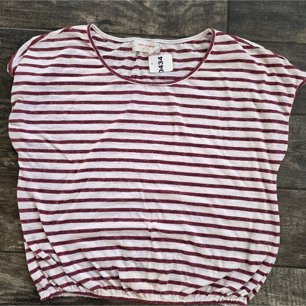 #434 Max Studio Maroon and White Striped Short Sleeve Top